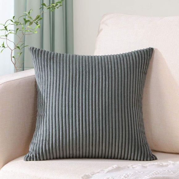 NNEDSZ Dark Grey Plush Striped Pillow Covers 45x45cm - Set of 4 Corduroy-Style Cushion Covers with Invisible Zipper, Soft and Washable for Sofa Decor