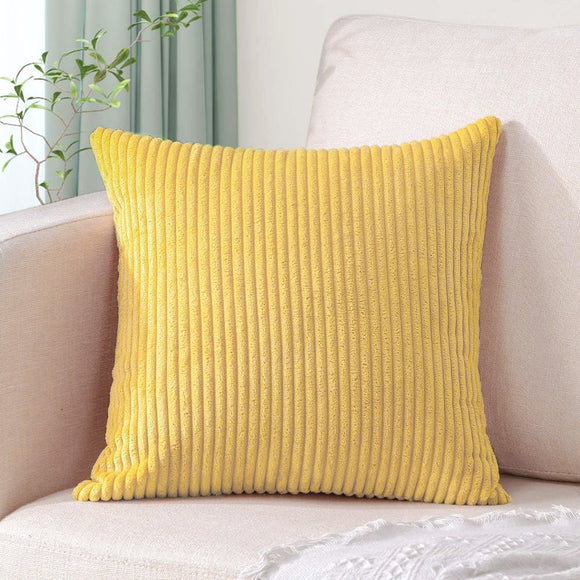 NNEDSZ Bright Yellow Plush Striped Pillow Covers 45x45cm - Set of 4 Corduroy-Style Cushion Covers with Invisible Zipper, Soft and Washable for Sofa Decor