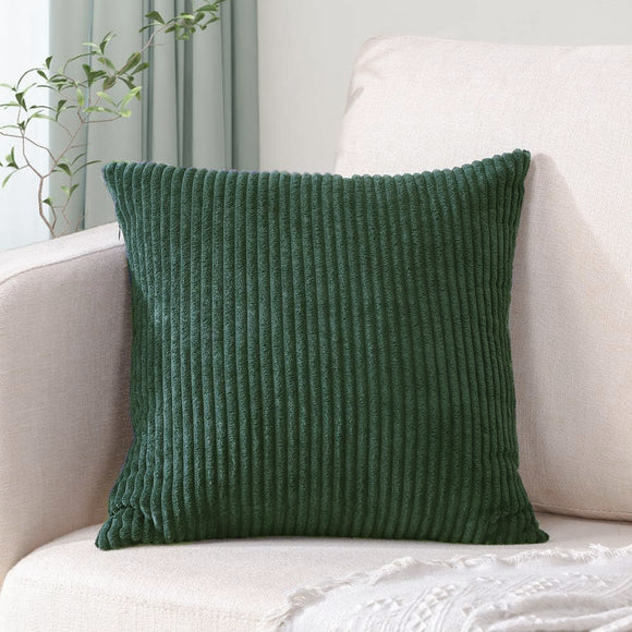 NNEDSZ Dark Green Plush Striped Pillow Covers 45x45cm - Set of 4 Corduroy-Style Cushion Covers with Invisible Zipper, Soft and Washable for Sofa Decor