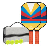 NNEDSZ Style 2 Colorful  Geometric Patterns Fiberglass Pickleball Paddle Set - 2 Paddles, 4 Balls, and Portable Carry Bag for Outdoor Play