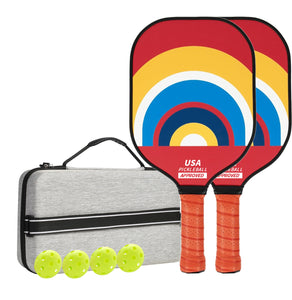 NNEDSZ Style 3 Colorful  Geometric Patterns Fiberglass Pickleball Paddle Set - 2 Paddles, 4 Balls, and Portable Carry Bag for Outdoor Play
