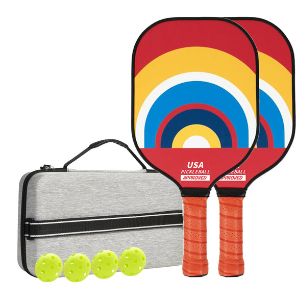 NNEDSZ Style 3 Colorful  Geometric Patterns Fiberglass Pickleball Paddle Set - 2 Paddles, 4 Balls, and Portable Carry Bag for Outdoor Play