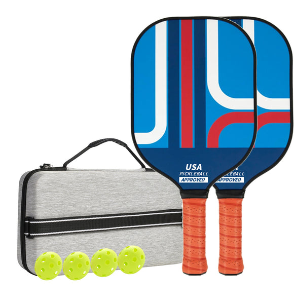 NNEDSZ Style 4 Colorful  Geometric Patterns Fiberglass Pickleball Paddle Set - 2 Paddles, 4 Balls, and Portable Carry Bag for Outdoor Play