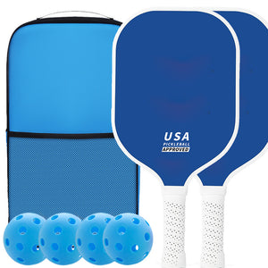 NNEDSZ Blue Fiberglass Pickleball Paddle Set - 2 Minimalist Paddles, 4 Balls, and Carry Bag for Outdoor Play