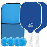 NNEDSZ Blue Fiberglass Pickleball Paddle Set - 2 Minimalist Paddles, 4 Balls, and Carry Bag for Outdoor Play