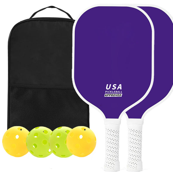 NNEDSZ Purple Fiberglass Pickleball Paddle Set - 2 Minimalist Paddles, 4 Balls, and Carry Bag for Outdoor Play