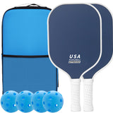 NNEDSZ Dark Blue Fiberglass Pickleball Paddle Set - 2 Minimalist Paddles, 4 Balls, and Carry Bag for Outdoor Play