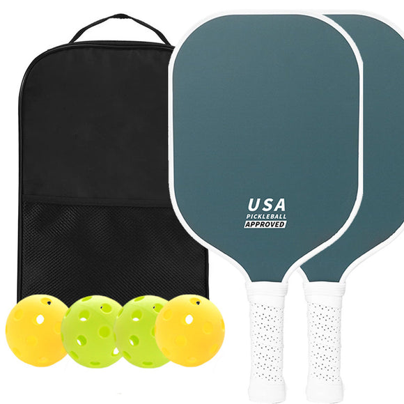NNEDSZ Dark Green Fiberglass Pickleball Paddle Set - 2 Minimalist Paddles, 4 Balls, and Carry Bag for Outdoor Play