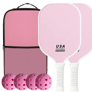 NNEDSZ Pink Fiberglass Pickleball Paddle Set - 2 Minimalist Paddles, 4 Balls, and Carry Bag for Outdoor Play