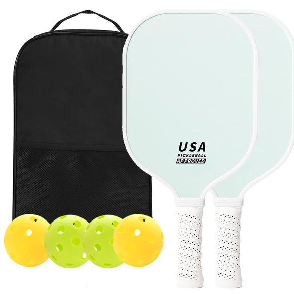 NNEDSZ Light Green Fiberglass Pickleball Paddle Set - 2 Minimalist Paddles, 4 Balls, and Carry Bag for Outdoor Play