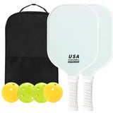 NNEDSZ Light Green Fiberglass Pickleball Paddle Set - 2 Minimalist Paddles, 4 Balls, and Carry Bag for Outdoor Play