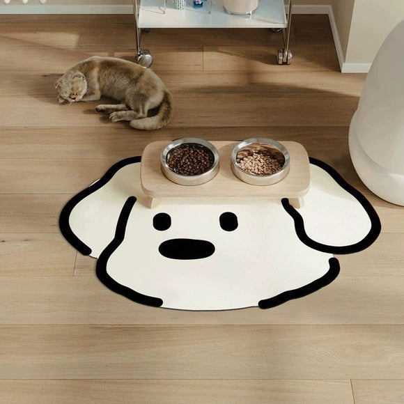 NNEDSZ 2 Pcs Style 1 White And Black Puppy pattern Cartoon Pet Feeding Mat for Cats & Dogs - Absorbent Diatom Mud Splash-Proof Mat, Easy to Clean
