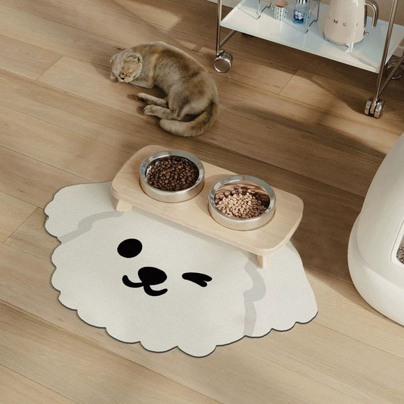NNEDSZ 2 Pcs Style 2 White Puppy pattern Cartoon Pet Feeding Mat for Cats & Dogs - Absorbent Diatom Mud Splash-Proof Mat, Easy to Clean