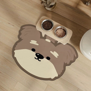 NNEDSZ 2 Pcs Style 3 Brown Puppy pattern Cartoon Pet Feeding Mat for Cats & Dogs - Absorbent Diatom Mud Splash-Proof Mat, Easy to Clean