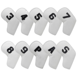 NNEDSZ White Golf Iron Head Covers Set of 10 - Waterproof PU Leather Club Protectors with Embroidered Numbers (3-9, P, A, S)