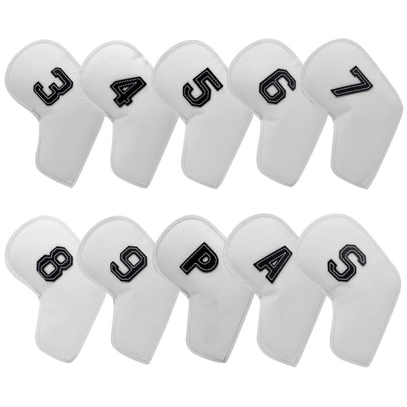 NNEDSZ White Golf Iron Head Covers Set of 10 - Waterproof PU Leather Club Protectors with Embroidered Numbers (3-9, P, A, S)