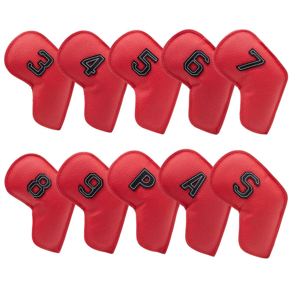 NNEDSZ Red Golf Iron Head Covers Set of 10 - Waterproof PU Leather Club Protectors with Embroidered Numbers (3-9, P, A, S)