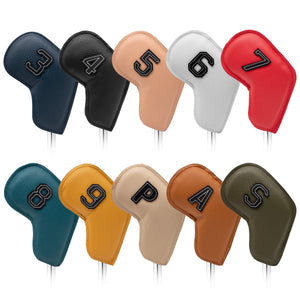 NNEDSZ Colorful Golf Iron Head Covers Set of 10 - Waterproof PU Leather Club Protectors with Embroidered Numbers (3-9, P, A, S)
