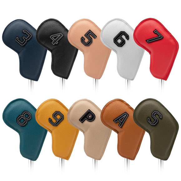 NNEDSZ Colorful Golf Iron Head Covers Set of 10 - Waterproof PU Leather Club Protectors with Embroidered Numbers (3-9, P, A, S)