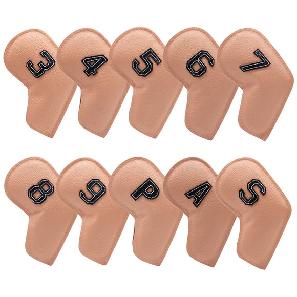 NNEDSZ Khaki Golf Iron Head Covers Set of 10 - Waterproof PU Leather Club Protectors with Embroidered Numbers (3-9, P, A, S)