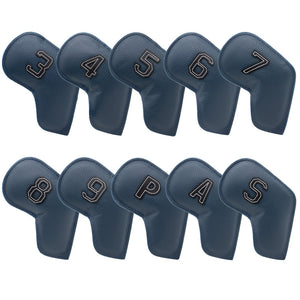 NNEDSZ Dark Blue Golf Iron Head Covers Set of 10 - Waterproof PU Leather Club Protectors with Embroidered Numbers (3-9, P, A, S)