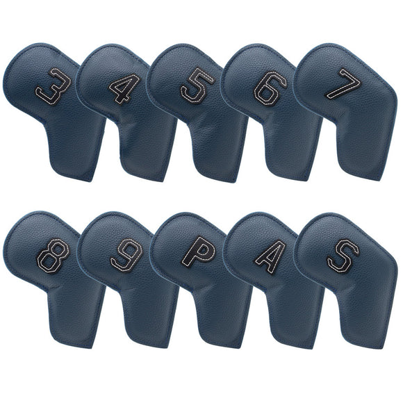 NNEDSZ Dark Blue Golf Iron Head Covers Set of 10 - Waterproof PU Leather Club Protectors with Embroidered Numbers (3-9, P, A, S)