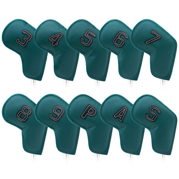 NNEDSZ Dark Green Golf Iron Head Covers Set of 10 - Waterproof PU Leather Club Protectors with Embroidered Numbers (3-9, P, A, S)