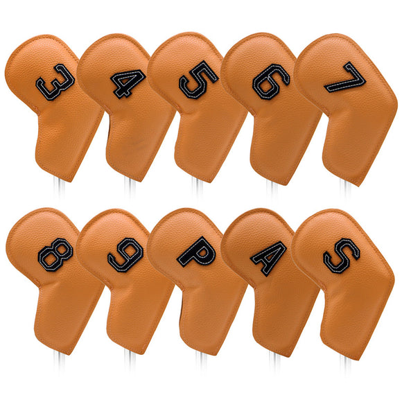 NNEDSZ Yellow Golf Iron Head Covers Set of 10 - Waterproof PU Leather Club Protectors with Embroidered Numbers (3-9, P, A, S)