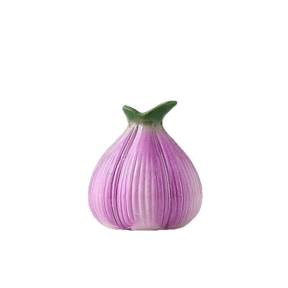 NNEDSZ 2 Pcs Purple Creative Onion-Shaped Ceramic Vase for Hydroponic Plants - Cute INS Style Floral Decor for Living Room or Office