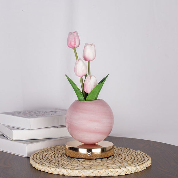 NNEDSZ Pink Tulip Night Light with Realistic Bouquet - Dreamy Planet LED Mood Lamp for Bedroom Decor with 3-Color Touch Dimming