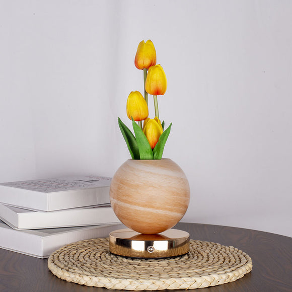 NNEDSZ Yellow Tulip Night Light with Realistic Bouquet - Dreamy Planet LED Mood Lamp for Bedroom Decor with 3-Color Touch Dimming