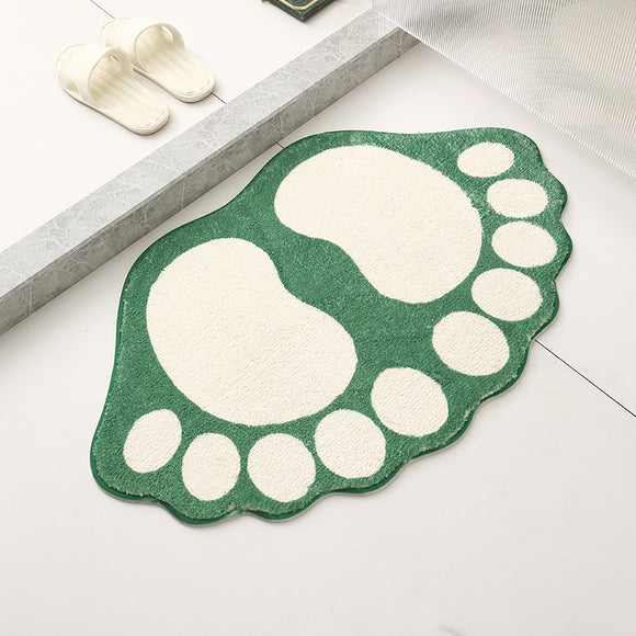 NNEDSZ 2 Pcs Green And White Foot-Shaped Plush Bath Mat - Non-Slip Absorbent Bathroom Rug for Bedroom and Doorway (50x80cm)