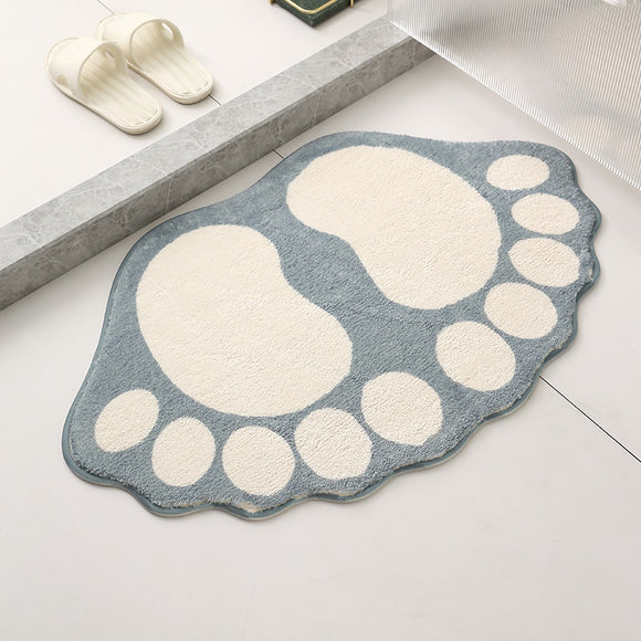 NNEDSZ 2 Pcs Grey And White Foot-Shaped Plush Bath Mat - Non-Slip Absorbent Bathroom Rug for Bedroom and Doorway (50x80cm)