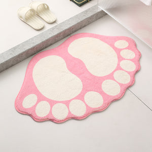 NNEDSZ 2 Pcs Pink And White Foot-Shaped Plush Bath Mat - Non-Slip Absorbent Bathroom Rug for Bedroom and Doorway (50x80cm)