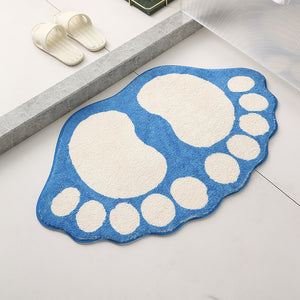 NNEDSZ 2 Pcs Blue And White Foot-Shaped Plush Bath Mat - Non-Slip Absorbent Bathroom Rug for Bedroom and Doorway (50x80cm)