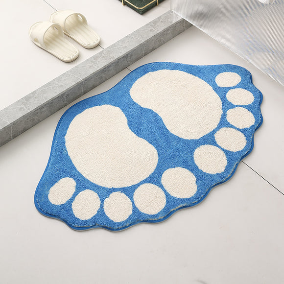 NNEDSZ 2 Pcs Blue And White Foot-Shaped Plush Bath Mat - Non-Slip Absorbent Bathroom Rug for Bedroom and Doorway (50x80cm)