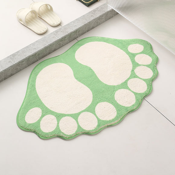 NNEDSZ 2 Pcs Light Green And White Foot-Shaped Plush Bath Mat - Non-Slip Absorbent Bathroom Rug for Bedroom and Doorway (50x80cm)