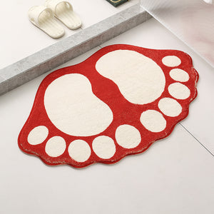 NNEDSZ 2 Pcs Red And White Foot-Shaped Plush Bath Mat - Non-Slip Absorbent Bathroom Rug for Bedroom and Doorway (50x80cm)