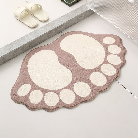NNEDSZ 2 Pcs Brown And White Foot-Shaped Plush Bath Mat - Non-Slip Absorbent Bathroom Rug for Bedroom and Doorway (50x80cm)