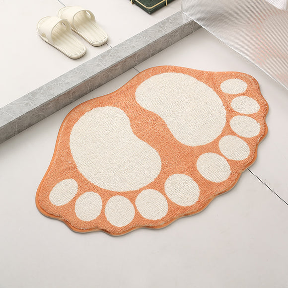 NNEDSZ 2 Pcs Orange And White Foot-Shaped Plush Bath Mat - Non-Slip Absorbent Bathroom Rug for Bedroom and Doorway (50x80cm)