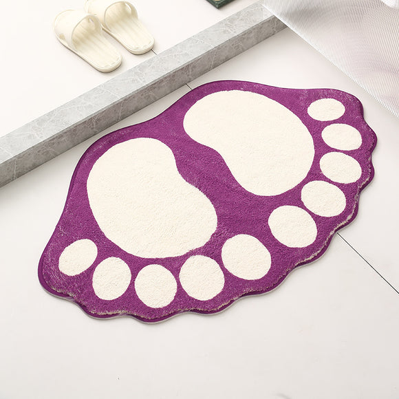 NNEDSZ 2 Pcs Purple And White Foot-Shaped Plush Bath Mat - Non-Slip Absorbent Bathroom Rug for Bedroom and Doorway (50x80cm)