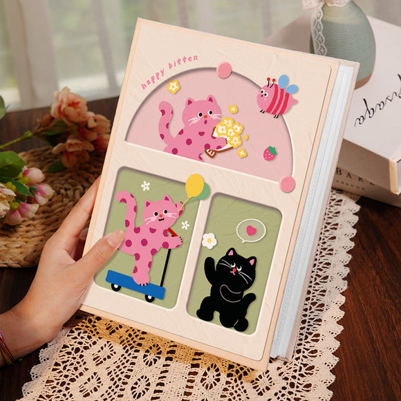 NNEDSZ Cover 1 Colorful 7-Inch 100-Photo Cartoon Cat Album - Large Capacity Family Photo Storage Book with Suede and Crystal Cover