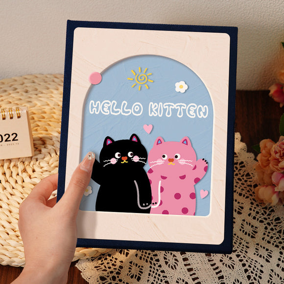 NNEDSZ Cover 4 Colorful 7-Inch 100-Photo Cartoon Cat Album - Large Capacity Family Photo Storage Book with Suede and Crystal Cover