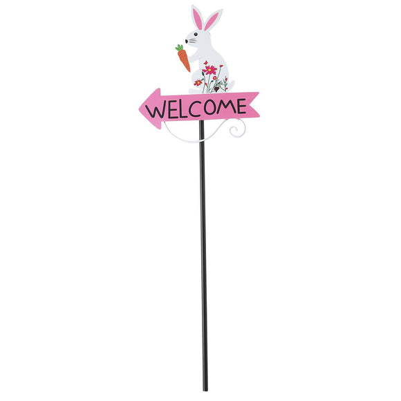 NNEDSZ White Rabbit and Carrot Pattern Charming Metal Garden Stakes | Welcome Yard & Lawn Decor