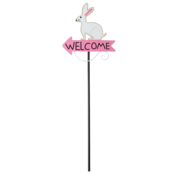 NNEDSZ White Rabbit Pattern Charming Metal Garden Stakes | Welcome Yard & Lawn Decor