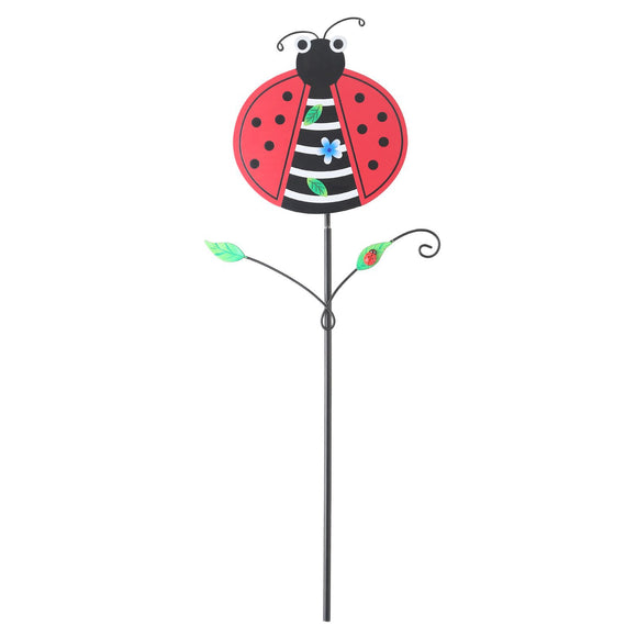 NNEDSZ Red Ladybug Pattern Charming Metal Garden Stakes | Welcome Yard & Lawn Decor