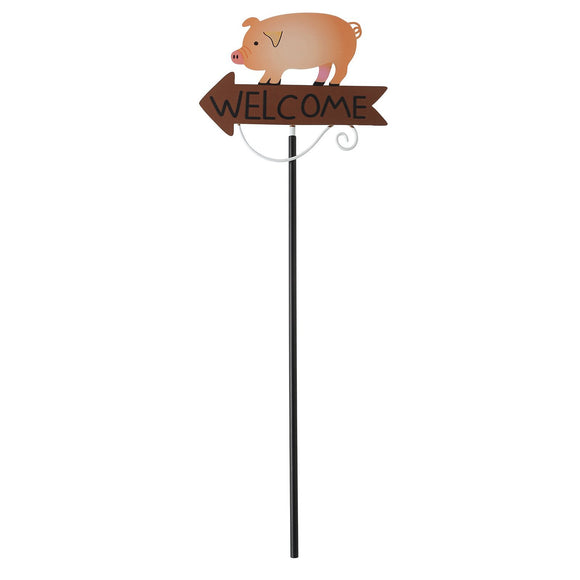 NNEDSZ Pink Pig Pattern Charming Metal Garden Stakes | Welcome Yard & Lawn Decor