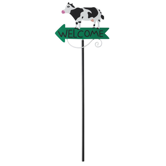 NNEDSZ Black And White Cow Pattern Charming Metal Garden Stakes | Welcome Yard & Lawn Decor
