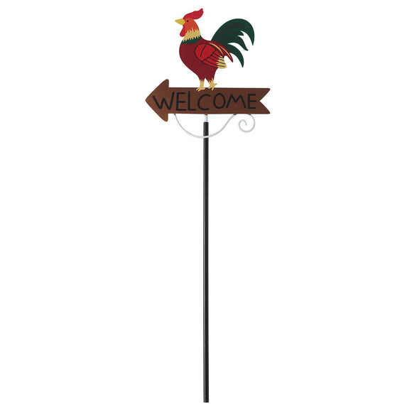 NNEDSZ Colorful Rooster Pattern Charming Metal Garden Stakes | Welcome Yard & Lawn Decor