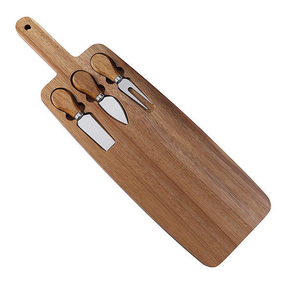 NNEDSZ Brown And Silver Premium Acacia Wood Cheese Board Set | Charcuterie Platter with 3 Stainless Steel Knives